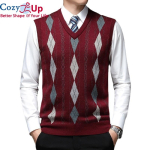 Cozy Up uus s&uuml;gismoe br&auml;nd Argyle Pullover Teemantkampsun V kaelusega kootud vest Meeste Trendikas villane varrukateta vabaajar&otilde;ivad XXXL burgundiapunane
