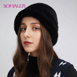 SOMALER Naiste ehtsast karusnahast m&uuml;tsid Talvine terve j&auml;nese karusnahk Soe vooder Beanie T&uuml;drukute kapotid Mood Naised Nokam&uuml;tsid must