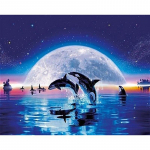 Isetegija 5D Teemantmaaling Delfiin Teemanttikandid Loomad Rhinestones Mosaiik Ristpistes T&auml;is&uuml;mmargune puur Kodukaunistus Full Round 15x20cm