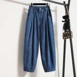 DIMANAF Plus Size Naiste Teksad P&uuml;ksid Denim Naiste Elastsed Basic Sinised K&otilde;rge V&ouml;&ouml;kohaga P&uuml;ksid Oversize Mood Uued P&uuml;ksid 7981 XL sinine