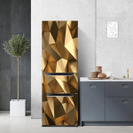 Kuldhall ebaregulaarne kaasaegne geomeetriline plakat k&uuml;lmkapi uksele, topelt avatud k&uuml;lmiku kleebis, vin&uuml;&uuml;ltapeet, peel stick kleebis 40x120cm