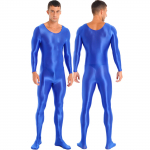 Meeste &uuml;hes t&uuml;kis pikkade varrukatega paagiga Unitard džemprikoos, veniv spandex Bodysuit rombid XL sinine