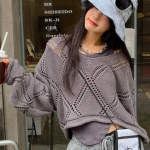 Naiste pullover kampsun varas&uuml;gisene teemant &otilde;&otilde;nes kudum &otilde;hukese disainiga o kaelusega pikkade varrukatega massiivne vabaaja kampsun One Size hall v&auml;rv