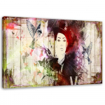 L&otilde;uenditr&uuml;kk Abstract Woman Hat Birds 60x40 pruun