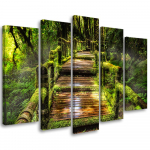 Viieosaline pildil&otilde;uenditr&uuml;kk Forest Bridge Nature Green 100x70 roheline