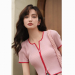 Mishow Prantsuse vanaaegsed paneelidega T-s&auml;rgid, naiste 2023. aasta suve &otilde;hukesed loomingulised t&otilde;mblukuga kuduvad pluusid Moodsad l&otilde;hestatud &auml;&auml;risega seksikad l&uuml;hikesed T-s&auml;rgid MXC33Z0044 S