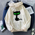 Naiste mood kapuutsid vabaaja pikkade varrukatega topp taskupulloveriga lahtine dressipluus Kevad-s&uuml;gis pluusid kassiga tr&uuml;kitud kapuuts M hall