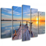Viieosaline pildil&otilde;uenditr&uuml;kk Sunset footbridge lake 100x70 sinine