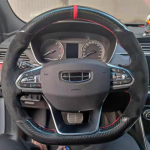 Kohandatud auto rooliratta kate seemisnahast s&uuml;sinikkiust, 100% sobib Geely Coolray SX11 2018-2022 Coolray auto interj&ouml;&ouml;ri jaoks Black Thread