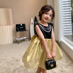 T&uuml;drukute 2023. aasta suvine must kuldne &otilde;htukleit Printsess Lasteriided Kikilips Performance kleit seljata helmestega vestiga kleidid 3T kuld