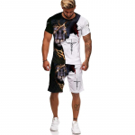 3D Jeesus armastab k&otilde;iki Kristlik T-s&auml;rk Suvine meeste &uuml;likond l&uuml;hikeste varrukatega l&uuml;hikesed p&uuml;ksid Lion Cross Print t&auml;navar&otilde;ivad 2-osaline aktiivne riietus 6XL