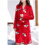 Naiste mood flanellist lilleline, loomaprindiga sidemega tasku, soe pidžaama &ouml;&ouml;s&auml;rk Free tumesinine v&auml;rv