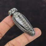 Orthoceras Fossiil Ripats 925 Sterling H&otilde;be Ripats Vintage Ripats K&auml;sit&ouml;&ouml; Ehted Ehtne V&auml;&auml;riskivi Ripats Kingitus Talle Tervendav Kivi