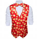 Barry.Wang Meeste Vest Vest Kikilips Hanr&auml;tik Mansetin&ouml;&ouml;bid Jacquard kootud siidist pulma tutvumispeo komplekt M