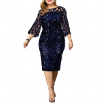 Naiste O kaelus 3/4 varrukatega l&auml;bipaistev lapiline l&auml;ikiv litrid Bodycon p&otilde;lvedeni kleit XXXXXL