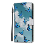 Valge pilv Blue Butterfly PU nahast rahakott &uuml;mberp&ouml;&ouml;ratav pildiraam raamatu&uuml;mbris iPhone'ile Samsung Huawei Honor Xiaomi Redmi Oppo Sony Motorola Nokia Google Sony Xperia 5 IV sinine