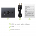 Kahesuunaline kahesuunaline helil&uuml;liti HiFi stereoheli l&uuml;liti jaotur 3,5 mm pesa 2x1/1x2 l&uuml;liti AUX k&otilde;rvaklappide l&uuml;liti &uuml;he nupuvajutusega vaigistusnupuga