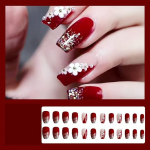 disainer v&otilde;ltsk&uuml;&uuml;nte pikendus veinipunane valge 3D lille ja kuldsete p&auml;rlitega 24-osaline komplekt koos manik&uuml;&uuml;ri komplektiga