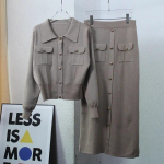Elegantne silmkoeline kaheosaline komplekt naiste lapitehnikas n&ouml;&ouml;pidega vintage topid Maxi seelik Naistele, soliidne mood vintage kampsun 2024 uus S khaki