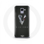 &Uuml;mbris Samsung Galaxy A8 2018 Vikings Series 6. hooaja logoga V M&otilde;&otilde;gahall must taust