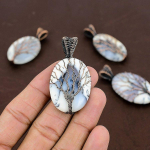 Natural Dendrite Opal Gemstone Handmade Copper Wire Wrap Pendant 2.21 o0q82