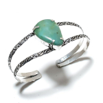 Natural Chrysoprase Handmade 925 Sterling Silver Cuff Bangle Adjustable h6g79