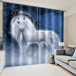 Boheemlaslikus stiilis ps&uuml;hhedeelne &uuml;kssarvik hobune 3D &otilde;huke varjutav pol&uuml;ester poolp&auml;ikesekardin magamistuppa, elutuppa, konksdekoor W100xH240(CM)x2PCS-Grommet Top