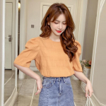 Alusmantli T-s&auml;rk l&uuml;hikeste varrukatega naiste suvine &scaron;ifoons&auml;rk College Minority Bubble Sleeve v&auml;lismaise stiiliga top naiste pluus XL oranž