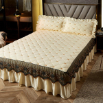 Luksuslik paksu sametist tepitud voodi seelik tikitud voodikate Pehme l&uuml;hike pl&uuml;&uuml;s King-suuruses voodilina ilma padjap&uuml;&uuml;rita 1pc Skirt 150x200cm