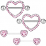 BODY16G CZCZ 14G Heart-Shaped Nipple Ring 2 Yes 316L Stainless steel nipple ring CZ Nipple Barbell Nipple Piercing Jewelry Women's Color a