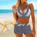 Naiste &otilde;lapaeltega ujumistrikoo ja mitmev&auml;rvilise triibulise tr&uuml;kiga bikiinidega l&uuml;hike ujumistrikoo L