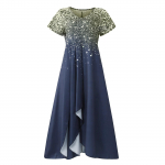 Naiste vabaaja tr&uuml;kitud V-kaelusega t&otilde;mblukuga l&uuml;hikeste varrukatega paneelidega suur pikk kleit L must