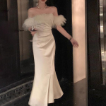 Naiste &uuml;he &otilde;la kleit Kunstsulega kahetooniline satiinist maksikleit L valge