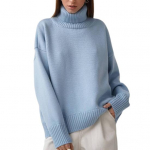 Naiste kampsun, k&otilde;rge krae, pikkade varrukatega, soonikuga sviitertopsid, avara istuvusega soliidne S helesinine v&auml;rv