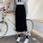 Naiste s&uuml;gisene poolpikk seelik Korea stiilis k&otilde;rge v&ouml;&ouml;kohaga mustad A-joonega seelikud S must