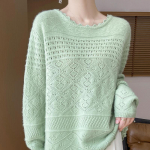 Naiste ka&scaron;miirist sviiter Qinghe ka&scaron;miir 30% ka&scaron;miir 70% vill s&uuml;gis-talvine ka&scaron;miir pullover k&auml;sitsi kootud pehme ja soe XL roheline