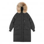 Talvine naiste puuvillane jope karvase kapuutsiga, pikkade varrukatega taskud soojust hoidev p&otilde;lvepikkus lukuga polsterdatud mantel &uuml;hev&auml;rviline tuulekindel v&auml;lir&otilde;ivas parka M must