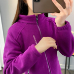 Naiste talvine kampsun vabaaja vaba lukuga kardigan pikkade varrukatega kampsun, &uuml;mberp&ouml;&ouml;ratav polaarfliisist krae mantel M tumelilla v&auml;rv