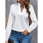 YYFS Naiste mood vabaaja kevads&uuml;gise &uuml;hev&auml;rvilise tr&uuml;kiga pikkade varrukatega V-kaelusega pluusid ja s&auml;rgid S valge