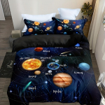 3tk Solar voodipesu Planet Star Galaxy Kids k&uuml;lalistetoa tekikott (1tk* tekikott + 2tk padjap&uuml;&uuml;r, ilma padjas&uuml;damikuta) 135X200cm 3PCS