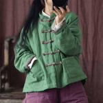 Naiste vanaaegsed linased pargid, n&ouml;&ouml;pidega &uuml;hev&auml;rvilised mantlid, talvealus pluss puuvillased taskud, naiste hiina pargid One Size roheline