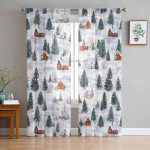 J&otilde;ulud Talvine lumehelbepuu Lumememme kardinad elutuppa magamistoa kodukaunistus aken Voile t&uuml;llkardinad W135 x H114cm