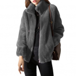 S&uuml;gis Talv Naiste Kampsun Mantel Kahepoolne Karvane Pl&uuml;&uuml;s Lukuga Pingutusn&ouml;&ouml;riga P&uuml;stkrae Pikkade Varrukatega Paksenenud &Uuml;hev&auml;rviline Korallfliisist Kootud Jakk S roosa punane v&auml;rv