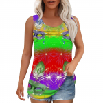 Naiste maika Suvised riided Varrukateta tr&uuml;kiga pluusid Vabaaja lahtised s&auml;rgid Scoop-kaelus Plisseeritud esiosa L armee roheline v&auml;rv