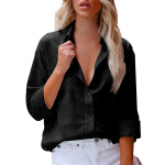 Naiste puuvillane ja linane pikkade varrukatega n&ouml;&ouml;biga s&auml;rk klassikaline pikkade varrukatega L must