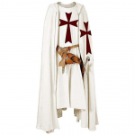 Meeste Keskaja R&uuml;&uuml;tel Ristis&otilde;dija Templar Surcoat Halloweeni Kost&uuml;&uuml;m Kapuutsiga M&uuml;tsi ja Mantliga Cosplay Renessansi Kost&uuml;&uuml;m Kleit S valge