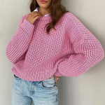 Naiste O-kaelusega pikkade varrukatega silmkoelised kampsunid s&uuml;gistalvised lahtised kudumid Pulloverid Laisa stiiliga &uuml;lisuured kampsunid j&otilde;uluriided S roheline