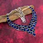 Sinise safiiriga kaelakee, k&auml;sitsi valmistatud v&auml;&auml;riskivist kaelakee, 925 sterlingh&otilde;bedast kaelakee, antiiksed ehted, kihluskingitus Adjustable With 18 Inches sinine