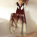 Laia s&auml;&auml;rega kombinesoonid naistele Vabaaja vabad varrukateta kombinesoonid Retro Halloweeni printimisega metallist n&ouml;&ouml;biga pikad p&uuml;ksid taskutega kombinesoonid L