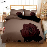 Must Retro Punane Roos 3D-Tr&uuml;kitud Tekikott Pastoraalne Stiil Yst&auml;v&auml;np&auml;iv&auml;n Voodipesukomplekt Padjap&uuml;&uuml;r Tekikott Kolmeosaline Komplekt AU 140x210cm 2PCS